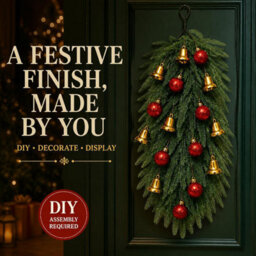 CLEFFNS 2Pcs Christmas Teardrop Swags 65Cm Artificial Norfolk Pine Greenery With Red Bells, Hanging Door Swags For Christmas Front Door - thumbnail 2