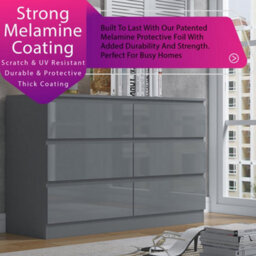 Fwstyle Stora Grey Gloss 6 Drawer Chest (H) 77Cm (W) 110Cm (D) 40Cm - Extra Deep 14Cm Drawers - thumbnail 2
