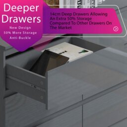 Fwstyle Stora Grey Gloss 6 Drawer Chest (H) 77Cm (W) 110Cm (D) 40Cm - Extra Deep 14Cm Drawers - thumbnail 5