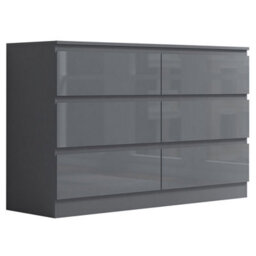 Fwstyle Stora Grey Gloss 6 Drawer Chest (H) 77Cm (W) 110Cm (D) 40Cm - Extra Deep 14Cm Drawers - thumbnail 7