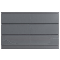 Fwstyle Stora Grey Gloss 6 Drawer Chest (H) 77Cm (W) 110Cm (D) 40Cm - Extra Deep 14Cm Drawers - thumbnail 8