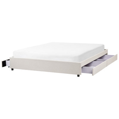Beliani Bed With Storage Drawers Without Headboard Fabric Prades 180 X 200 Cm (Eu Super King) Light Beige - image 1