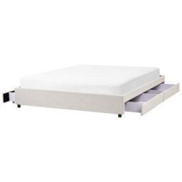 Beliani Bed With Storage Drawers Without Headboard Fabric Prades 180 X 200 Cm (Eu Super King) Light Beige - thumbnail 1
