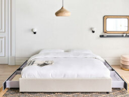 Beliani Bed With Storage Drawers Without Headboard Fabric Prades 180 X 200 Cm (Eu Super King) Light Beige - thumbnail 2