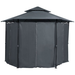 Beliani Hexagonal Garden Gazebo 350 X 350 Cm - Dark Grey Polyester Curtains, Black Powder-Coated Steel Frame, 270 Cm Height - thumbnail 3