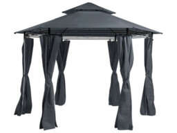 Beliani Hexagonal Garden Gazebo 350 X 350 Cm - Dark Grey Polyester Curtains, Black Powder-Coated Steel Frame, 270 Cm Height - thumbnail 2