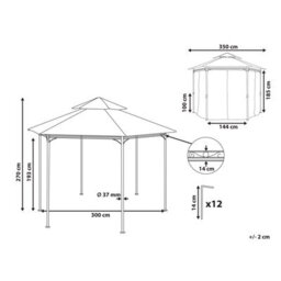 Beliani Hexagonal Garden Gazebo 350 X 350 Cm - Dark Grey Polyester Curtains, Black Powder-Coated Steel Frame, 270 Cm Height - thumbnail 4