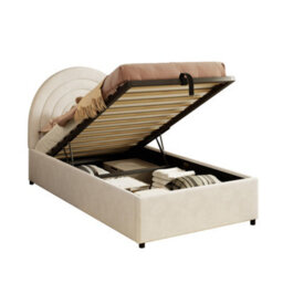 Modernluxe 3Ft Single Bed, 90X190 Cm, Ottoman Bed, Children's Bed, With Slatted Frame And Headboard, Wooden Slats, Velvet, Beige - thumbnail 9