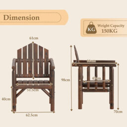 Costway Outdoor Wood Armchair Wooden Patio Dining Chair With Armrests - thumbnail 8