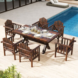 Costway Outdoor Wood Armchair Wooden Patio Dining Chair With Armrests - thumbnail 4