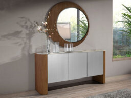Angel Cerda Elegant Round Walnut Wall Mirror For Modern Décor - thumbnail 2