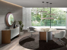 Angel Cerda Elegant Round Walnut Wall Mirror For Modern Décor - thumbnail 3