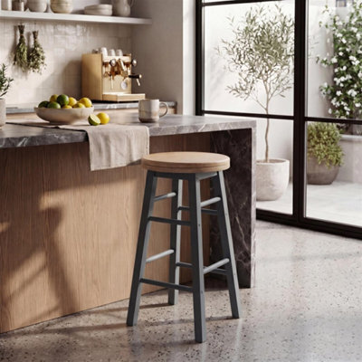 Grey Wooden Bar Stool Breakfast Seat Revolving Bar Stool Dining Seat - image 1