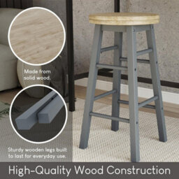 Grey Wooden Bar Stool Breakfast Seat Revolving Bar Stool Dining Seat - thumbnail 4