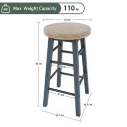 Grey Wooden Bar Stool Breakfast Seat Revolving Bar Stool Dining Seat - thumbnail 2