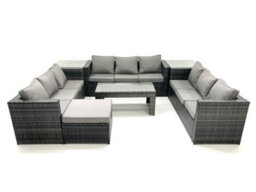 Fimous Outdoor Garden Furniture Set 10 Seater Rattan Sofa Set With Coffee Table Big Footstool 2 Side Tables Dark Grey Mixed - thumbnail 2