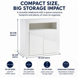 MMT Funiture Designs Modern Sideboard White Matt Gloss Buffet Plate Storage Cabinet With Blue Led Lights- Length 90Cm X Depth 35Cm X Height 83Cm - thumbnail 4