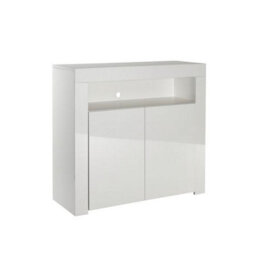 MMT Funiture Designs Modern Sideboard White Matt Gloss Buffet Plate Storage Cabinet With Blue Led Lights- Length 90Cm X Depth 35Cm X Height 83Cm - thumbnail 4