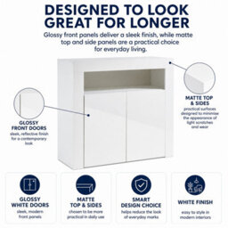 MMT Funiture Designs Modern Sideboard White Matt Gloss Buffet Plate Storage Cabinet With Blue Led Lights- Length 90Cm X Depth 35Cm X Height 83Cm - thumbnail 6