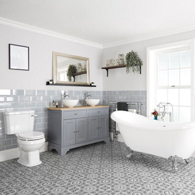 Homestylestore Light Grey Bathroom Suite With Double Ended Slipper Bath, 1210mm Vanity Units Close Coupled Toilet - image 1
