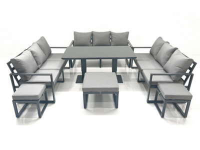 Fimous 12 Seater Garden Sofa Set Aluminium Furniture Rising Dining Tabe Set Wth 3 Footstools Dark Grey - image 1