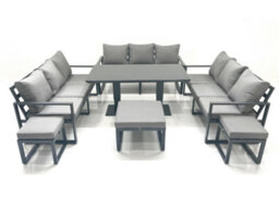 Fimous 12 Seater Garden Sofa Set Aluminium Furniture Rising Dining Tabe Set Wth 3 Footstools Dark Grey - thumbnail 1