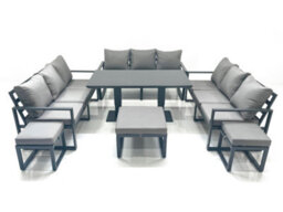 Fimous 12 Seater Garden Sofa Set Aluminium Furniture Rising Dining Tabe Set Wth 3 Footstools Dark Grey - thumbnail 2
