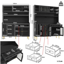 Btm Highboard 145X39X171Cm With Led And Wine Rack, Adjustable Shelves, Freestanding Cabinet, Black - thumbnail 6