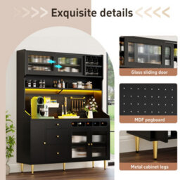 Btm Highboard 145X39X171Cm With Led And Wine Rack, Adjustable Shelves, Freestanding Cabinet, Black - thumbnail 7