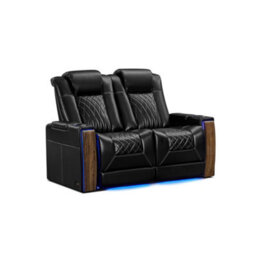 Valencia Tuscany Executive Heat And Massage Home Theater Seating Row Of 2 Loveseat Black Nappa Leather Power Recliner