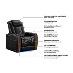 Valencia Tuscany Executive Heat And Massage Home Theater Seating Row Of 2 Loveseat Black Nappa Leather Power Recliner - thumbnail 8