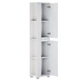 White High Gloss Slim Tower Unit Tall Bathroom Storage Cabinet With Led Light - thumbnail 6