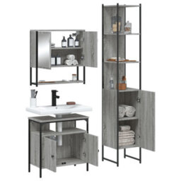 Berkfield 3 Piece Bathroom Furniture Set Grey Sonoma Engineered Wood - thumbnail 4