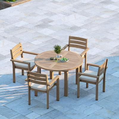 Eterna Eden Teak Garden Outdoor Dining Table & 4 Seat Chair Set - With Cream Cushions - image 1