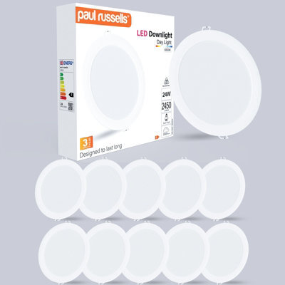 Paul Russells Led Round Panel Ceiling Lights, 24W 2450 Lumens, Spotlights, Ip20, 6500K Day Light, Pack Of 10 - image 1