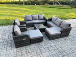 Fimous 10 Seater Outdoor Rattan Garden Furniture Set Conservatory Patio Sofa Coffee Table With 2 Big Footstool Dark Grey Mixed - thumbnail 1