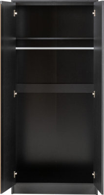 Seconique Malvern 2 Door Wardrobe In Black Finish Hanging Rail And Shelf - image 1