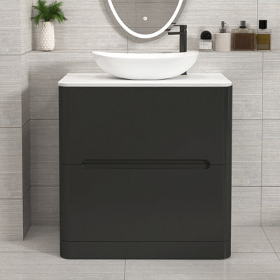 Royal Bathrooms Venice 800mm Matt Nocturne Black Freestanding Bathroom Countertop Vanity Unit 2 Drawer With Cesar Basin - image 1