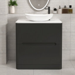 Royal Bathrooms Venice 800mm Matt Nocturne Black Freestanding Bathroom Countertop Vanity Unit 2 Drawer With Cesar Basin - thumbnail 1