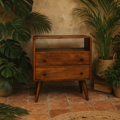 Wyld Haus Trento Curved 2-Drawer Mango Wood Console Table, Chestnut - image 1