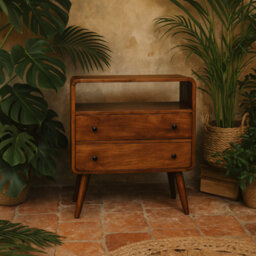 Wyld Haus Trento Curved 2-Drawer Mango Wood Console Table, Chestnut - thumbnail 1