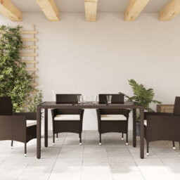 Berkfield Garden Table With Glass Top Brown 150X90X75 Cm Poly Rattan - thumbnail 3