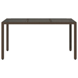 Berkfield Garden Table With Glass Top Brown 150X90X75 Cm Poly Rattan - thumbnail 4