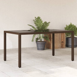 Berkfield Garden Table With Glass Top Brown 150X90X75 Cm Poly Rattan