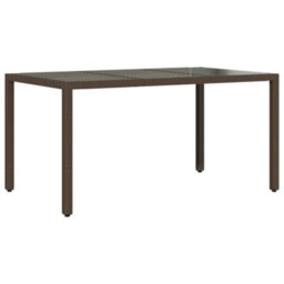Berkfield Garden Table With Glass Top Brown 150X90X75 Cm Poly Rattan - thumbnail 6