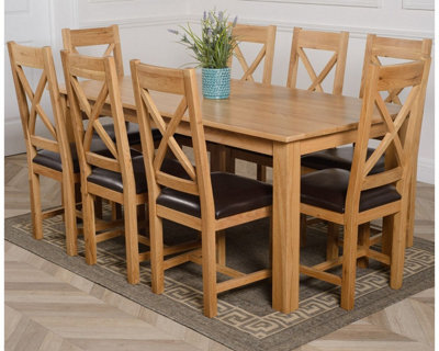 That's Furniture Oslo 180 X 90 Cm Large Oak Dining Table And 8 Chairs Dining Set With Berkeley Brown Leather Chairs - image 1