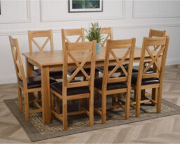 That's Furniture Oslo 180 X 90 Cm Large Oak Dining Table And 8 Chairs Dining Set With Berkeley Brown Leather Chairs - thumbnail 3
