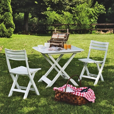 Urbn-Living Urbnliving 3 Pcs White Folding Table And 2 Chairs Set Outdoor Bbq Barbecue Picnic Garden Camping Hiking - image 1