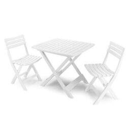 Urbn-Living Urbnliving 3 Pcs White Folding Table And 2 Chairs Set Outdoor Bbq Barbecue Picnic Garden Camping Hiking - thumbnail 2