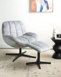 Beliani Swivel Armchair Lia With Footstool Velvet Light Grey - thumbnail 2